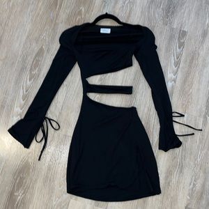 Long Sleeve Cut Out Mini Dress in Black